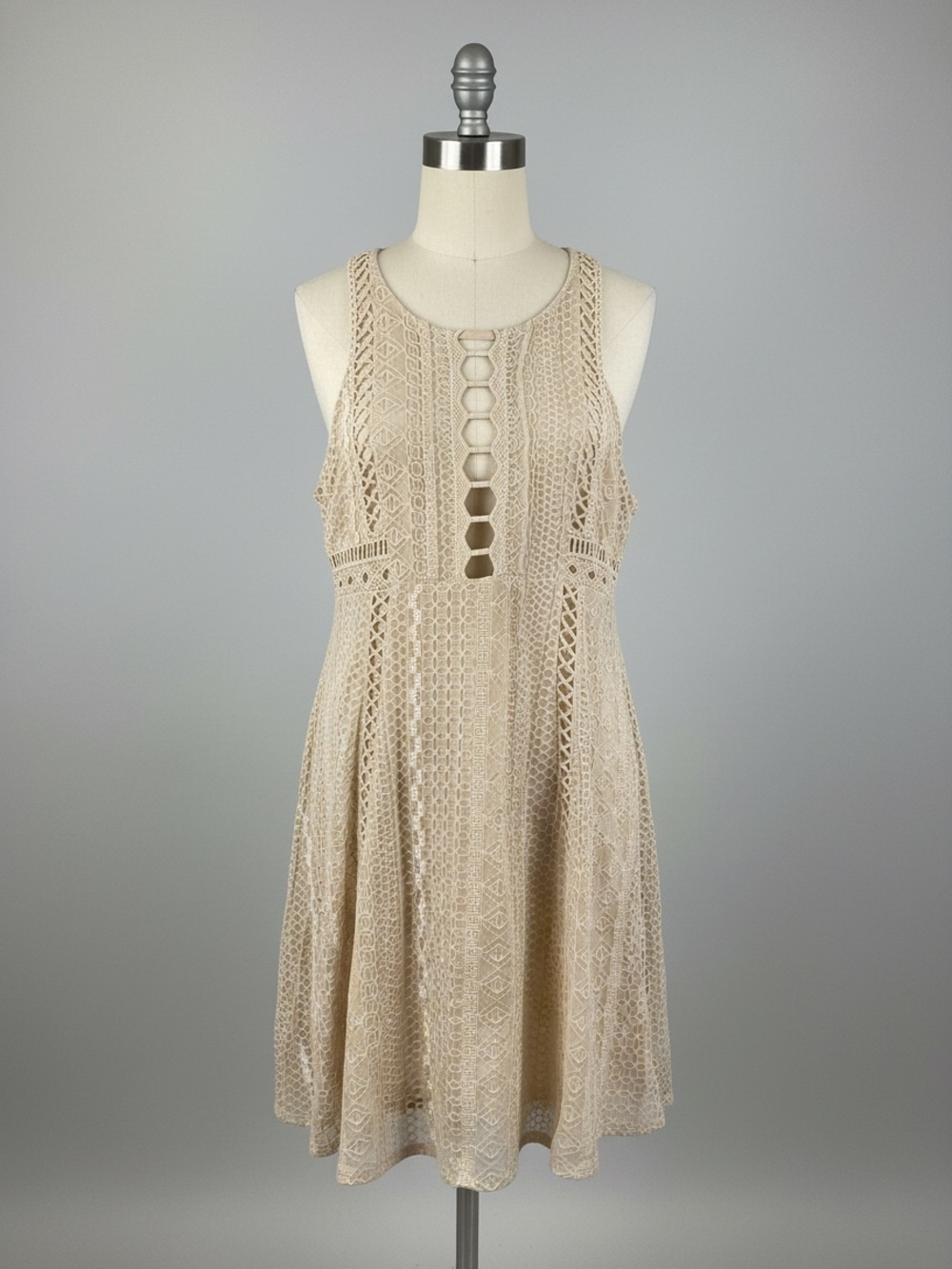 Free People Neutral Beige Crochet Lace Dress